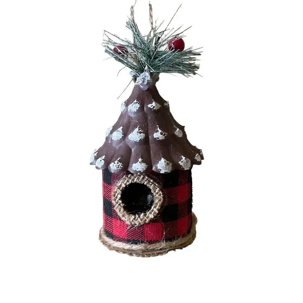 Christmas House Buffalo Check Bird House Bohemian Rustic Farmhouse Set
